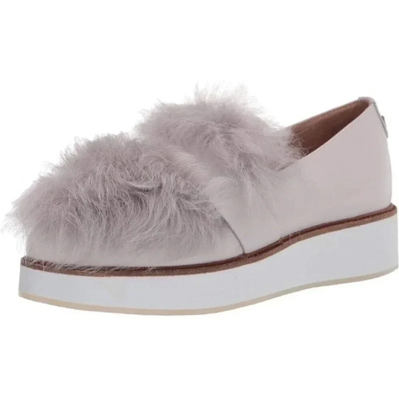 NIB Australia Luxe Collective White Leather Fur Topped Bombay Platform Loafer 6